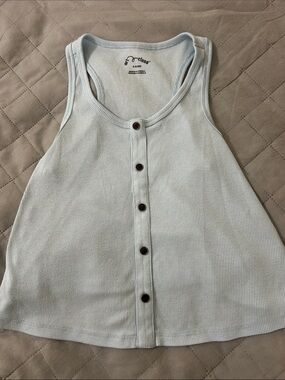 Classic Pale Blue Ribbed Button Tank